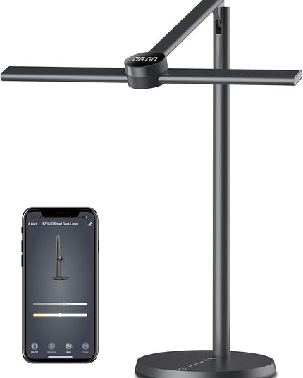EZVALO Smart Desk Lamp with APP Control,Eye-Caring Auto-Dimming Led Desk Lamp,3 Color Temperature, Works with Alexa&Google Assistant, Study Lamp with Clock, Desk Lamps for Home Office Reading,Studying - LeafyLoom