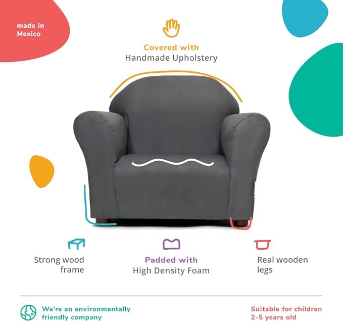 Keet Microsuede Children's Chair, Roundy, Charcoal 24x18x18 Inch (Pack of 1) - LeafyLoom