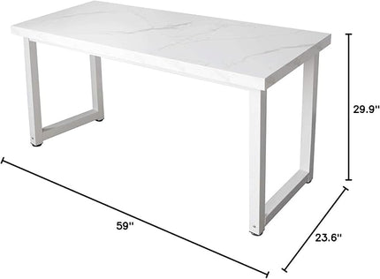 TOPSKY 59" Big Large Computer Office Desk 1.88" Thickness Desktop (White Marble Texture) - LeafyLoom