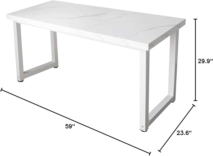 TOPSKY 59" Big Large Computer Office Desk 1.88" Thickness Desktop (White Marble Texture) - LeafyLoom