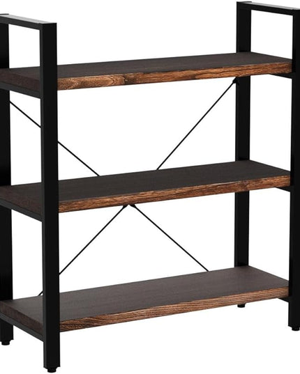 3 Tier Bookcase, Solid Wood Bookshelf Rustic Vintage Industrial Etagere Bookcase, Metal and Wood Free Vintage Bookshelf, Retro Brown (Real Wood) (3-Tier) - LeafyLoom