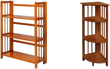 Casual Home 3-Shelf Folding Stackable Bookcase and Casual Home 4-Shelf Corner Folding Bookcase Bundle - LeafyLoom