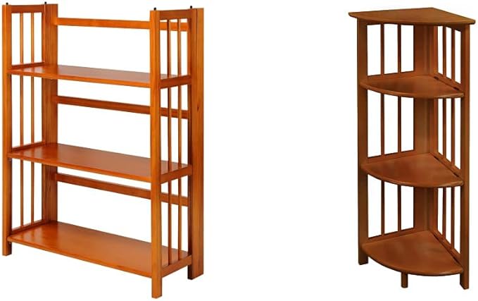 Casual Home 3-Shelf Folding Stackable Bookcase and Casual Home 4-Shelf Corner Folding Bookcase Bundle - LeafyLoom