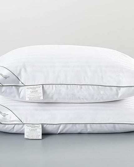 King Size Goose Feather Down Pillow for Sleeping, 100% Cotton Cover King (20X36IN) Bed Pillow Stripe White 1 Pack - LeafyLoom