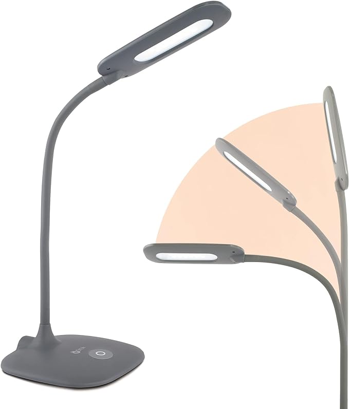OttLite LED Soft Touch Desk Lamp - 3 Brightness Settings with Energy Efficient Natural Daylight LEDs - Adjustable Flexible Neck & Touch Controls for Tabletops, Home Office, Computer Desk, & Dorms - LeafyLoom