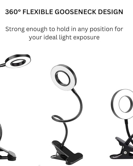 Desk Lamp with Clamp, Clip on Light, 48 LED USB Lamp with 3 Color Modes 10 Brightness Levels, 360° Flexible Gooseneck Eye Protection, Ring Light Bed Night Light for Reading With Adapter - LeafyLoom