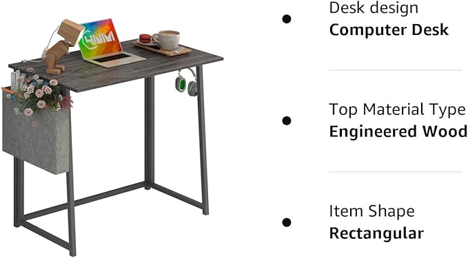 4NM 31.5" Small Desk with Storage Bag, Simple Assembly Folding Computer Desk Home Office Desk Study Writing Table for Small Space Offices - Gray and Black - LeafyLoom