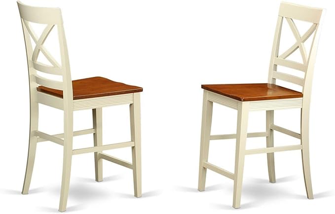East West Furniture EDQU5-WHI-W Eden 5 Piece Kitchen Counter Set Includes a Round Room Table with Pedestal and 4 Dining Chairs, 30x30 Inch, Buttermilk & Cherry - LeafyLoom