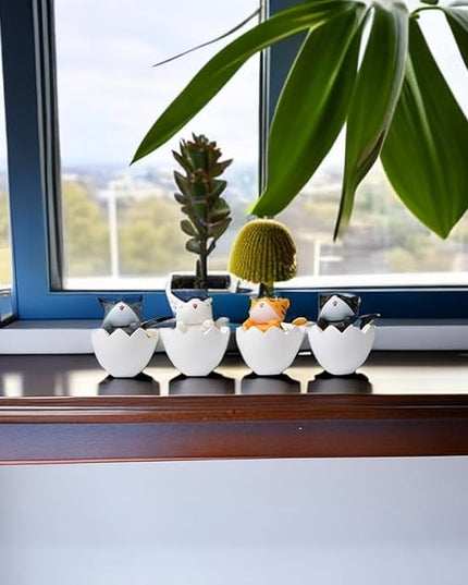 Cute and Compact Office Desk Decorations Cat in Eggshell Desk Ornament Shelf Decor Home Decor Bookshelf Decorative Objects Tabletop Decor - LeafyLoom