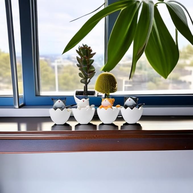 Cute and Compact Office Desk Decorations Cat in Eggshell Desk Ornament Shelf Decor Home Decor Bookshelf Decorative Objects Tabletop Decor - LeafyLoom