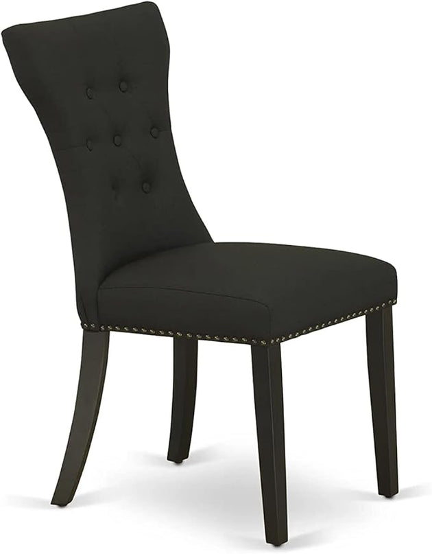 East West Furniture ESGA3-BCH-24 Eden 3 Piece Kitchen Set for Small Spaces Contains a Round Dining Room Table with Pedestal and 2 Linen Fabric Padded Chairs, 30x30 Inch, Black & Cherry - LeafyLoom