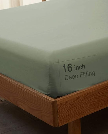 SONORO KATE Bed Sheet Set Super Soft Microfiber 1800 Thread Count Luxury Egyptian Sheets 16-Inch Deep Pocket，Wrinkle-4 Piece (Sage, California King) - LeafyLoom