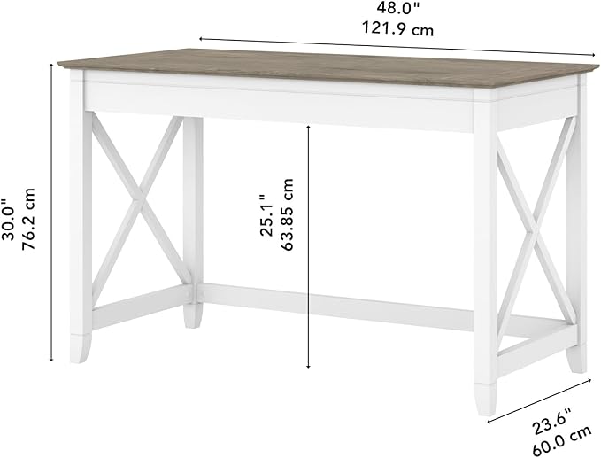 Bush Furniture Key West Writing Table for Home Office | Small Modern Farmhouse Desk, 48W, Pure White and Shiplap Gray - LeafyLoom