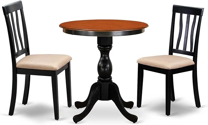 East West Furniture Eden 3 Piece Set for Small Spaces Contains a Round Dining Room Table with Pedestal and 2 Linen Fabric Upholstered Chairs, 30x30 Inch, ESAN3-BCH-C - LeafyLoom
