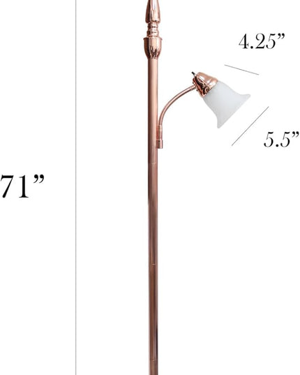 Elegant Designs LF2003-RGD 2 Light Mother Daughter White Marble Glass Floor Lamp, Rose Gold - LeafyLoom