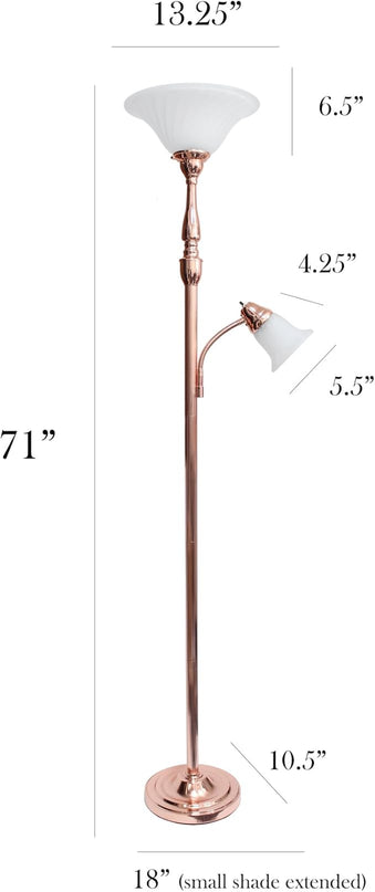 Elegant Designs LF2003-RGD 2 Light Mother Daughter White Marble Glass Floor Lamp, Rose Gold - LeafyLoom
