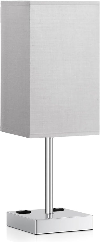 Touch Bedside Table Lamp For Nightstand - 3-Way Dimmable Night Lamp with USB A + Type C Charging Ports and two AC Outlets, Small Desk Light with E26 LED Bulb for Bedroom Living Room, GREY PLUS - LeafyLoom