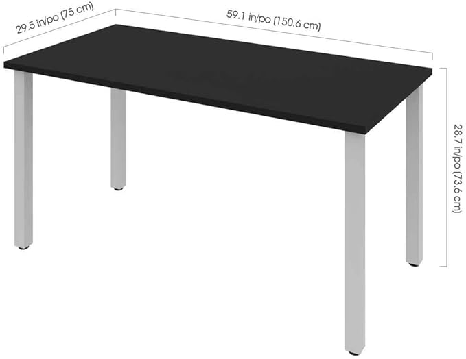 BESTAR Universel Table Desk with Square Metal Legs, 30 x 60, Black - LeafyLoom