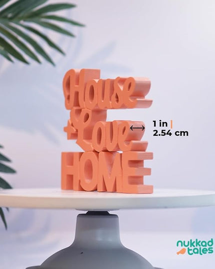 House + Love, Home - Peach Aesthetic Table Decor for Home or Office, Desk or Shelf. Quirky Room Decoration Showpiece, Ideal for Birthdays, Wall Decor, Engineered Wood. - LeafyLoom