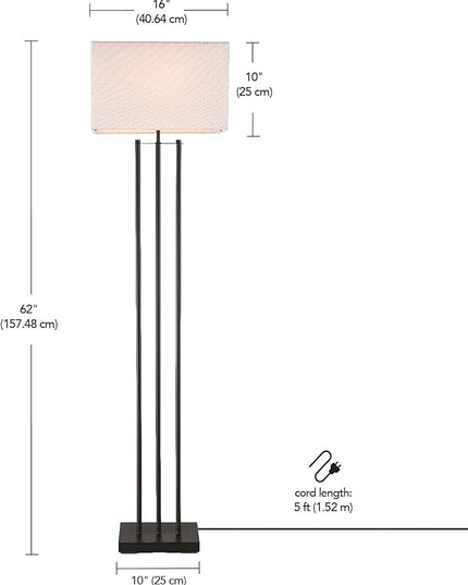 Globe Electric 67522 Ricci 62" Floor Lamp, Matte Black, White Fabric Shade, On Off Switch on Socket - LeafyLoom