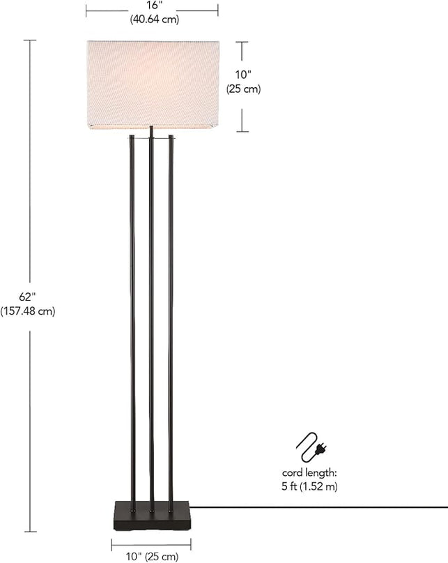 Globe Electric 67522 Ricci 62" Floor Lamp, Matte Black, White Fabric Shade, On Off Switch on Socket - LeafyLoom