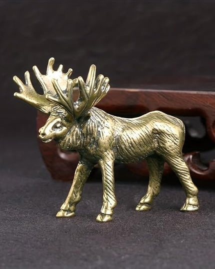 Vintage Solid Brass Elk Figurine - Festive Desk Decor for Collectors - Perfect Holiday Accent(Elk) - LeafyLoom
