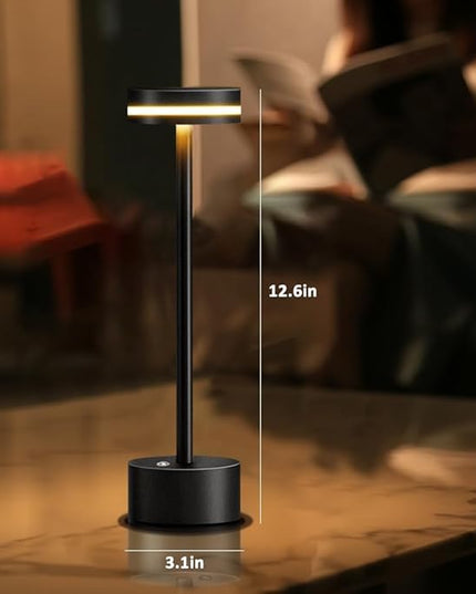 Cordless Metal Desk Lamp,Portable LED Table Lamp with Touch Sensor,3 Color Rechargeable Lamp,3-Levels Brightness Lamp,Night Light for Kids Nursery,Bedside Lamp,Dining Room Lamp (Black) - LeafyLoom