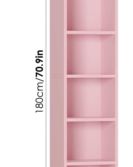 FOTOSOK 8-Tier Media Tower Rack, 11.6 X 9.3 X 70.9 Inches CD DVD Slim Storage Cabinet with Adjustable Shelves, Tall Narrow Bookcase Display Bookshelf for Home Office, Pink - LeafyLoom