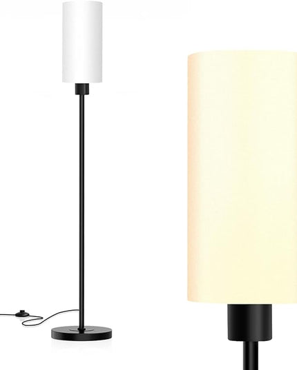 Floor Lamp for Living Room, Modern Standing Floor Lamp with E26 Socket, LED Corner Floor Lamp 68 Inches Tall for Office, Bedroom, Reading or Work - Black with White Lampshade, Bulb Not Included - LeafyLoom