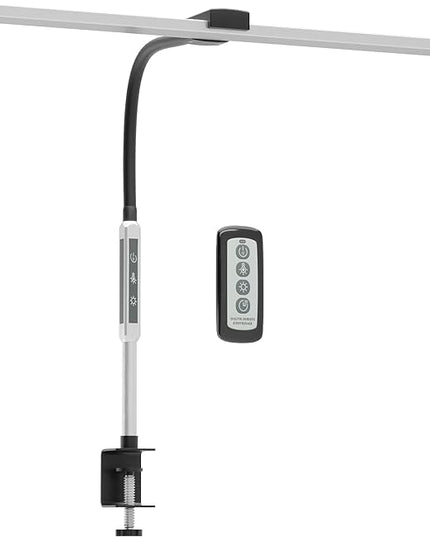 Neatfi Modern Desk Lamp with Clamp, Touch & Remote Controlled, 15W, Adjustable Color Temperature (3000K-6000K), Stepless Dimming, Flicker-Free, Wide-Angle Lighting for Home (Gooseneck, Silver) - LeafyLoom