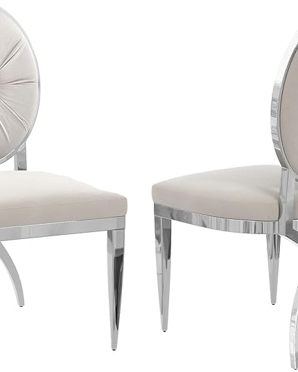 ACEDÉCOR Dining Chairs Set of 2, White Velvet Dining Room Chairs with Silver Mirrored Legs, Glam White Kitchen Chairs for Dining Room, Kitchen, Living Room (Set of 2) - LeafyLoom
