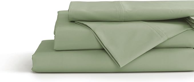 100% Cotton Percale Sheets Twin Size, Sage, Deep Pocket, 3 Pieces Sheet Set - 1 Flat, 1 Deep Pocket Fitted Sheet and 1 Pillowcase, Crisp Cool and Strong Bed Linen - LeafyLoom