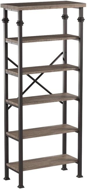 HOMBAZAAR Bookshelf, 6-Tier Vintage Industrial Book Shelf, Rustic Wood and Metal Bookcase and Bookshelves, Free Standing Storage Large Bookshelf for Living Room, Bedroom and Kitchen, Grey Oak - LeafyLoom