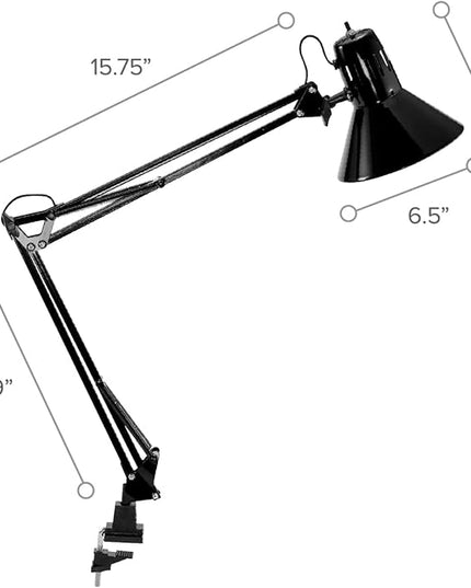 Bostitch Office VLF100 LED Swing Arm Desk Lamp with Clamp Mount, 36" Reach, includes LED Bulb,Black - LeafyLoom