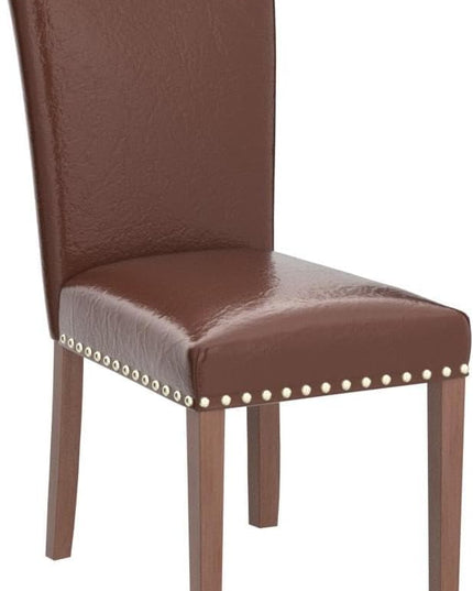 COLAMY Upholstered Parsons Dining Chairs Set of 6, PU Leather Dining Room Kitchen Side Chair with Nailhead Trim and Wood Legs - Light Brown - LeafyLoom