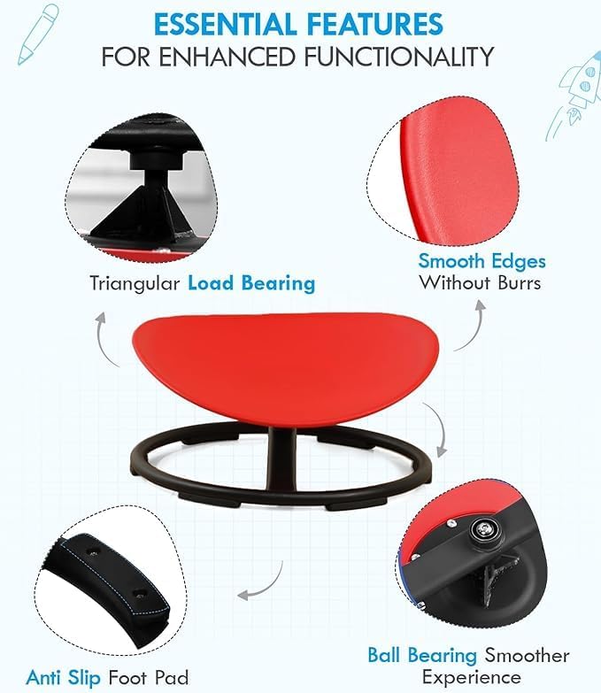Giggle & Play Kids Swivel Chair, Sensory Spinning Chair, Body Balance Physical Therapy Equipment, Autism Swivel Chair, Montessori Carousel Spinning Toy Chair - 360° Sit and Spin (Red) - LeafyLoom