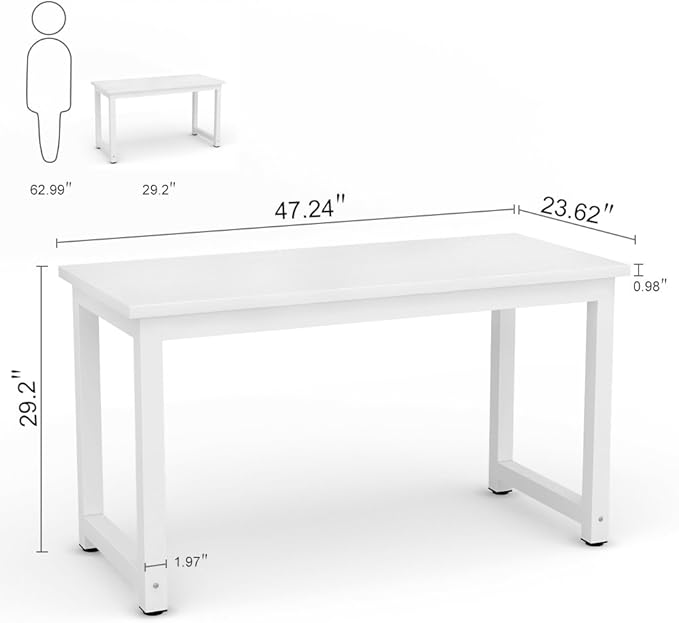 Tribesigns Modern Simple Computer Desk, 47 inch Office Desk Computer Table, Study Writing Study Desk for Home Office, White - LeafyLoom