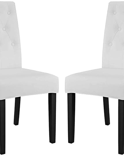 Modway Confer Modern Tufted Faux Leather Upholstered Parsons Two Dining Chairs in White - LeafyLoom