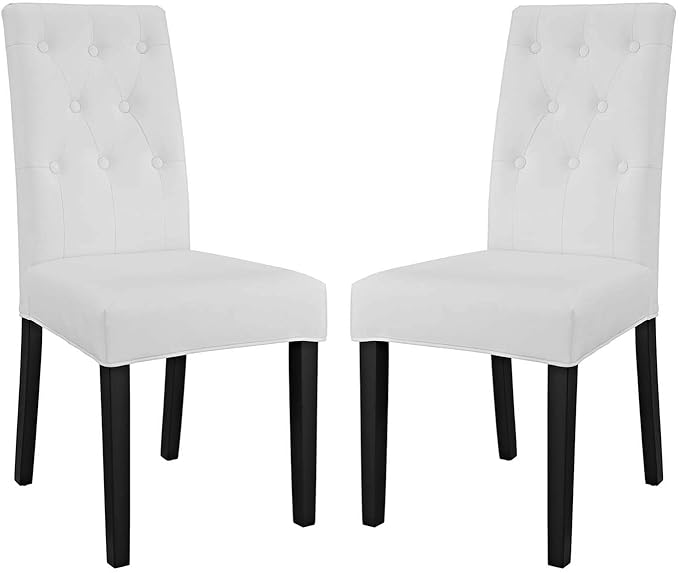 Modway Confer Modern Tufted Faux Leather Upholstered Parsons Two Dining Chairs in White - LeafyLoom