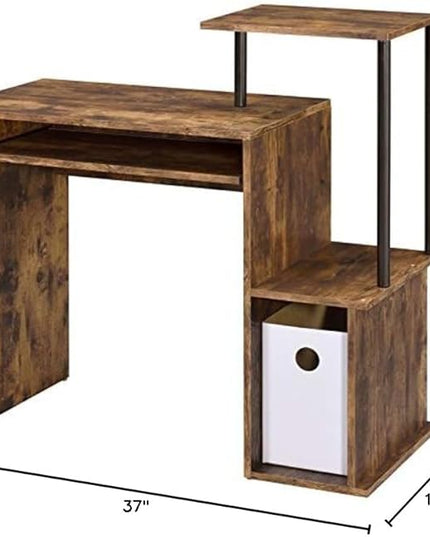 Acme Lyphre Wooden Top Computer Desk in Weathered Oak and Black - LeafyLoom