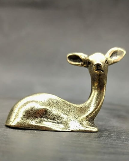 Pure Copper Sikadeer Small Ornament, Mini Brass Lying Deer Tea Pet, Crafts Ornaments, Micro Landscape Decor, Cute Decor, Scene Decor, Desktop Decor(Sikadeer) - LeafyLoom