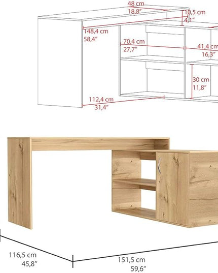 NicBex Kimberly-DW-00004-LWJ Home Office Desks, 59.6"x45.9"x30.1", Beige - LeafyLoom