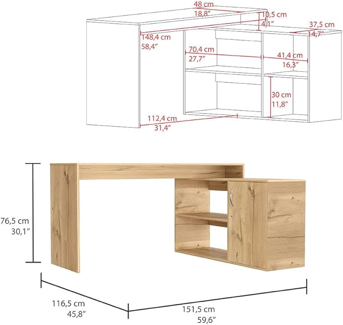 NicBex Kimberly-DW-00004-LWJ Home Office Desks, 59.6"x45.9"x30.1", Beige - LeafyLoom