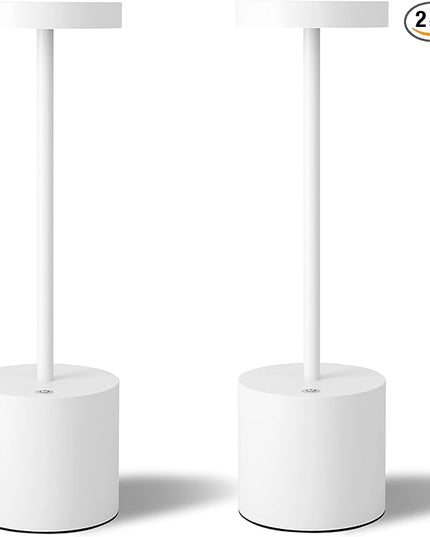 Cordless Table Lamps Set of 2, 5000mAh Rechargeable Battery Powered Lamp, 3 Color Stepless Dimmable LED Table Lamp, Portable Table Light for Outdoor/Indoor/Restaurant/Home. (White) - LeafyLoom