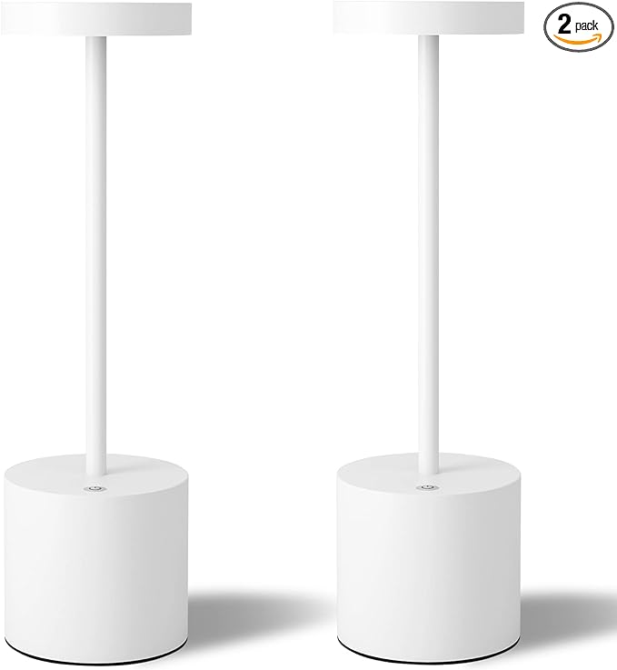 Cordless Table Lamps Set of 2, 5000mAh Rechargeable Battery Powered Lamp, 3 Color Stepless Dimmable LED Table Lamp, Portable Table Light for Outdoor/Indoor/Restaurant/Home. (White) - LeafyLoom