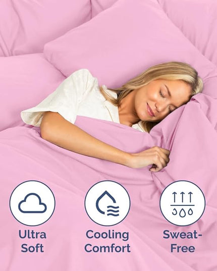 Full Size 4 Piece Sheet Set - Comfy Breathable & Cooling Sheets - Hotel Luxury Bed Sheets for Women & Men - Deep Pockets, Easy-Fit, Soft & Wrinkle Free Sheets - Light Pink Oeko-Tex Bed Sheet Set - LeafyLoom