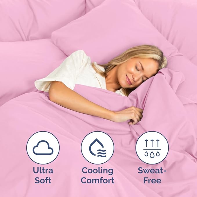 Full Size 4 Piece Sheet Set - Comfy Breathable & Cooling Sheets - Hotel Luxury Bed Sheets for Women & Men - Deep Pockets, Easy-Fit, Soft & Wrinkle Free Sheets - Light Pink Oeko-Tex Bed Sheet Set - LeafyLoom