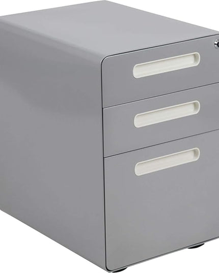 Flash Furniture Wren Ergonomic 3-Drawer Mobile Locking Filing Cabinet with Anti-Tilt Mechanism and Hanging Drawer for Legal & Letter Files, Gray - LeafyLoom