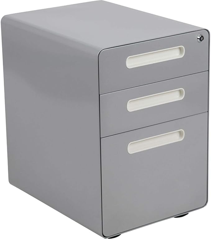 Flash Furniture Wren Ergonomic 3-Drawer Mobile Locking Filing Cabinet with Anti-Tilt Mechanism and Hanging Drawer for Legal & Letter Files, Gray - LeafyLoom