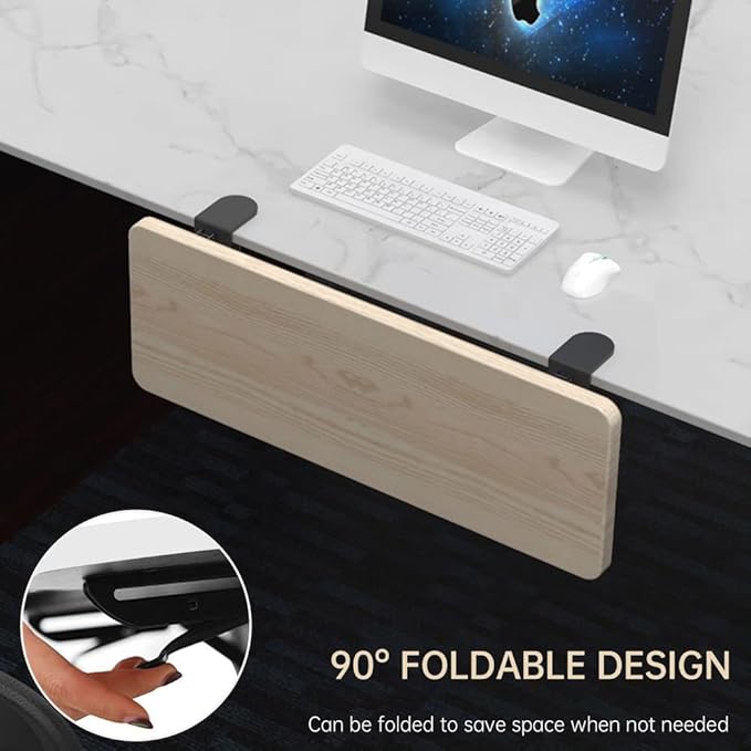 Ergonomics Desk Extender Tray, 29.5"x9.5" Punch-Free Clamp on, Foldable Keyboard Drawer Tray, Table Mount Arm Wrist Rest Shelf, Computer Elbow Arm Support - LeafyLoom